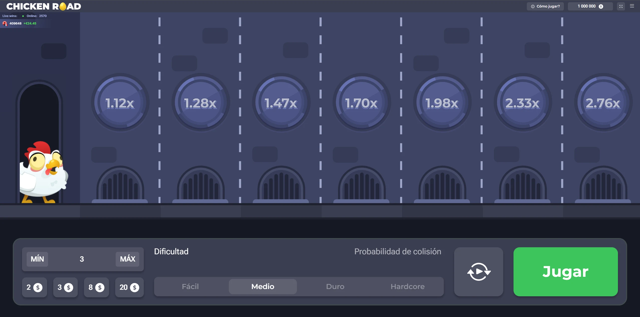 Chicken Road — pantalla del juego, nivel Medio